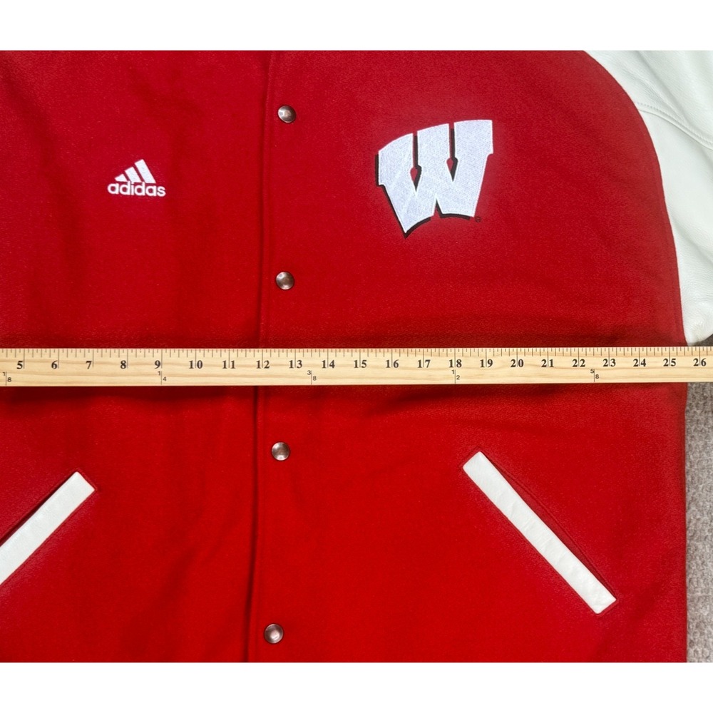 Adidas Vtg Rare NCAA Univ of Wisconsin Badgers Leather Varsity Jacket Size XL - Picture 5 of 7